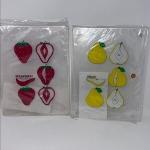 2 New Vintage APEX cutting board set strawberry pear fruit plastic 14X10